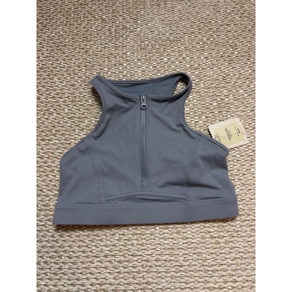 Fabletics Gabriella Swim Top Raincloud Grey Zip Front High Neck Bikini Small NWT